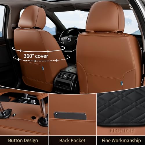 Image of FLORICH Seat Covers, Front Seat Covers 2 PCs, Automotive Seat Cover for Cars, Luxury Leather Universal Seat Cover Accessories Fit for Most Cars SUV Truck Sedans(Brown)