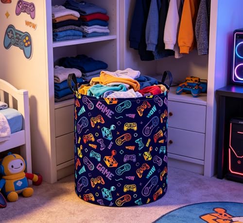 Image of Essme Kids Laundry Basket,Game Hamper Collapsible Waterproof Storage Bin for Boys,Gift Baskets(Color Game)