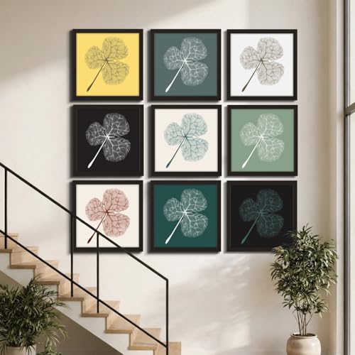 Image of NoWorries Wall Botanical Leaf Wall Art Frames Set of 9 | Modern Minimalist Plant Prints with Frames | Abstract Nature Gallery Wall Decor | Framed Posters for Living Room, Bedroom Staircase Office Aesthetic Home Decoration