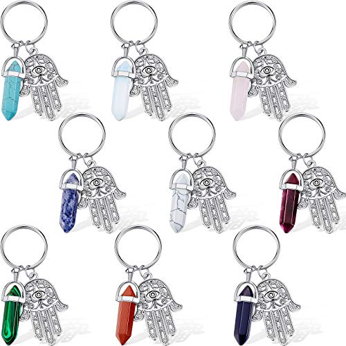 9 Pieces Crystal Keychain Hamsa Charm Hamsa Hand Keychain Ring Lucky Hamsa Evil Eye Keychain With Healing Stone For Women Girls Protection #TOP30