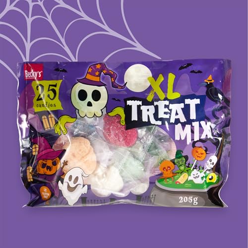 Becky’s Halloween Treat Mix XL 205g – Bunte Süßigkeiten-Mischung mit Lutschern, Fruchtgummis & Marshmallows – 25 Stück, einzeln verpackt für Partys, Trick-or-Treat & Kindergeburtstag – Großpackung