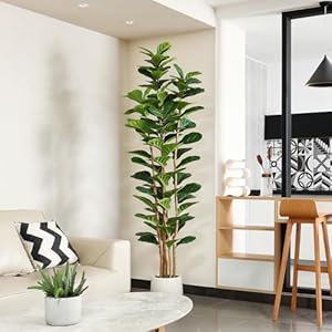 Artificial fiddle leaf fig tree with white planter 7ft tall fake tree with natural wood trunk for home decor faux ficus tree fake moss for indoor office living room  urban country home decor