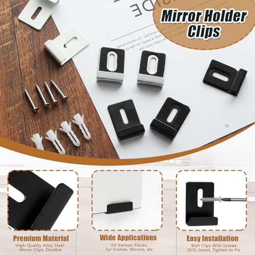 Image of 8 Packs Metal Mirror Holder Clips, 1 /4 inch, Black | Heavy Duty, With Screws, For Billboard Display, Attachment