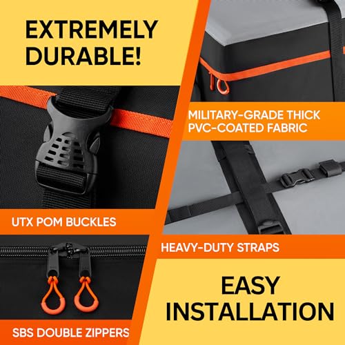 Heavy-Duty Waterproof Roof Bag – 23 Cubic Feet Rooftop Cargo Carrier, Soft Luggage Carrier with Protective Mat (Roofbag for SUVs and Cars) – Compatible with Racks or Without - Thumbnail 5