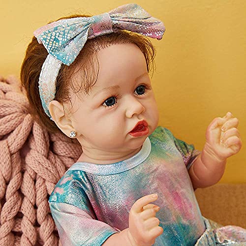 FBITE Wiedergeborene Puppe Vollsilikonkörper 22 Zoll/58 cm Niedliche Wiedergeburtspuppe Simulationspuppe Lebensechte realistische badefähige wiedergeborene Babypuppen – Bild 4