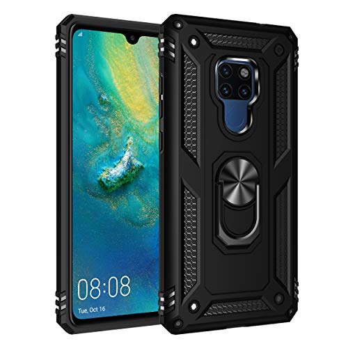 JMstore Cover Compatibile con Huawei Mate 20 con Schermo Vetro temperato,Anti-Drop Custodia Anello Supporto Girevole (Nero)