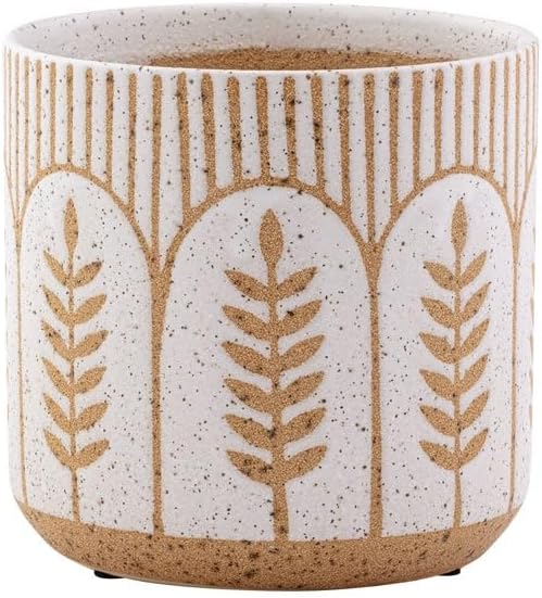 Napco Imports Decorative Home or Garden 5 x 5 Inch Indoor or Outdoor Flower Pot Planter Brown and Cream Speckled Textured Fern
