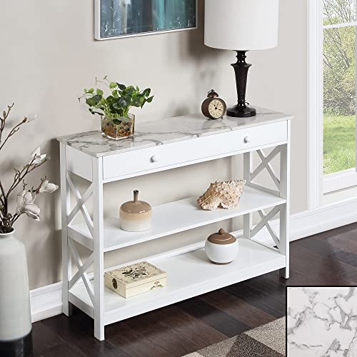 Image of Convenience Concepts Oxford Console Table, White Faux Marble
