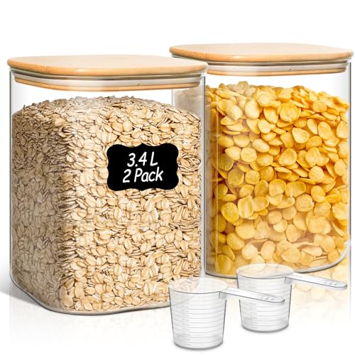 ComSaf 2er Set 3,4L Vorratsgläser mit Deckel Luftdicht,Glasbehälter mit Deckel für Küche Mehl Aufbewahrung, Cornflakes Behälter und Müsli