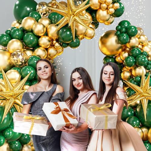 FOTIOMRG Green and Gold Balloon Arch Kit with 3pcs Star Balloon, Emerald Forest Dark Green Balloons Metallic Gold Balloons for Birthday Baby Shower Wedding New Years Party Decorations - Image 6