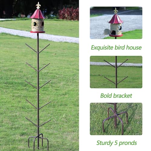 Image of 59 inch H Bird House Bottle Tree, Metal Bottle Tree Stand, Large Bird House