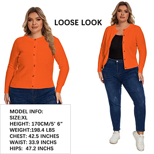 Women's Crew Neck Button Down Long Sleeve Solid Knit Classic Cardigan Sweater Orange #TOP4
