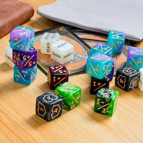 60 Stück MTG Würfelzähler, Schlüsselwort-Zähler, Lebenszähler, 1/+1 Zähler, Commander Buff Tokens, 6-seitiges Würfel-Set für MTG, TCG, Kartenspiel-Zubehör