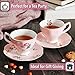BTaT- Floral Tea Cups and Saucers Set of 2 (8 oz), Porcelain Tea Cup Sets, Pastel Pink Color with Gold Trim, Dishwasher Safe