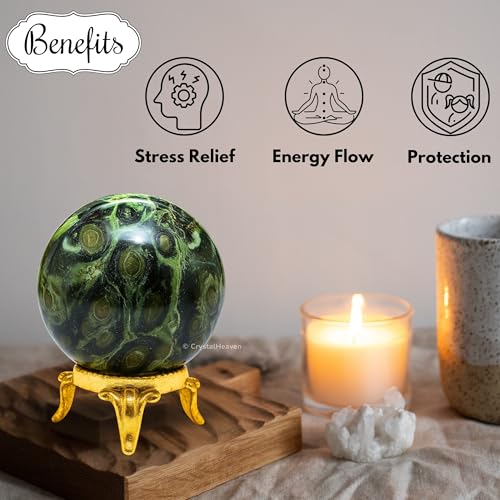 Image of Certified Kambaba Jasper Crystal Ball for Meditation - Premium Crystal Vastu Items for Home and Feng Shui Items for Good Luck - Ideal for Pooja Supplies and Spiritual Practices (2 inch Inch)