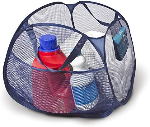 Smart Design Deluxe Collapsible Laundry Baskets – Holds Up to 2 Loads, Blue – Pop-Up Laundry Hamper with Pocket & Handles for Easy Organization and Storage – Laundry Basket Made with Breathable Mesh