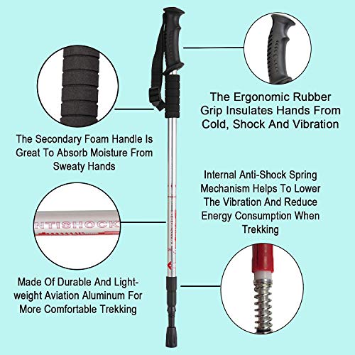 Image of Aihoye Aluminum Hiking Trekking Poles, 2 Pack Collapsible,Lightweight, Anti Shock, Walking Sticks,Adjustable Hiking Pole for Men and Women (Silver)