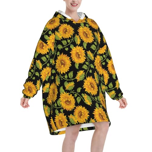 Sweat à capuche couverture imprimé tournesol noir - 2