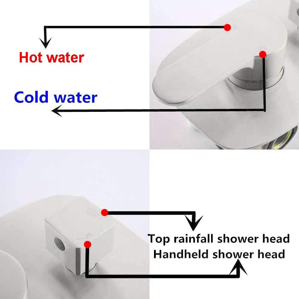 AYIVG Shower System Brushed Nickel 12 Inch LED Square Rainfall Shower Head Bathroom Brass Wall Mounted Shower Set