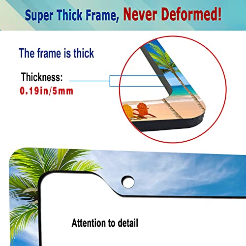 Smoaffly License Plate Frame,Beach Loungers Palm Trees Tag Decorative Aluminum Metal Cover For Women,U S Canada Standard,Auto Vehicle Accessories 2 Holes With Screw Caps—12X6 Inch #TOP4