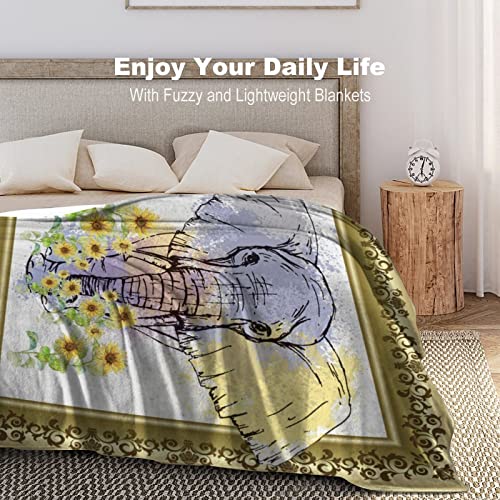 Elephant And Sunflower Blanket, Soft Fluffy Flannel Plush Throw Blanket , Cozy Blankets For Bed, Couch, Sofa, Travel And Outdoor 50"X40" Inches #TOP5