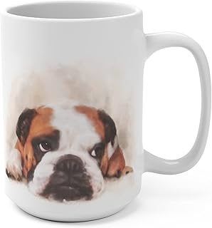 English Bulldog Gifts For Bulldog Owner, English Bulldog Mug, English Bulldog Art Dog Mug, Dog Coffee Mug Gift For Dog Mom, Large Coffee Mug Dog Lovers, White Ceramic 15 Oz