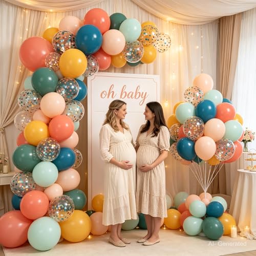 Image of Zesliwy Boho Rainbow Balloons,50pcs 12inch Assorted Colors Retro Orange Yellow Blue Balloon Teal Blue Blush Light Orange Balloon Colorful Confetti Balloon for Birthday Wedding Sunshine Party Decor