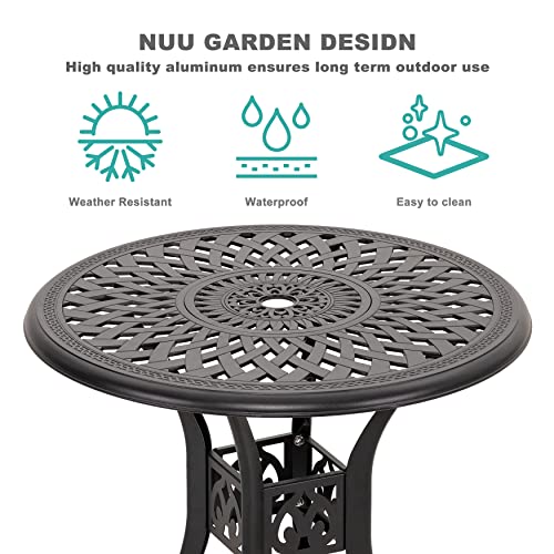 Image of NUU GARDEN 30 inch Round Patio Bistro Table, Cast Aluminum Round Outdoor Bistro Table with Ice Bucket Function and Umbrella Hole for Poolside, Deck, Backyard, Balcony, Black with Gold Point