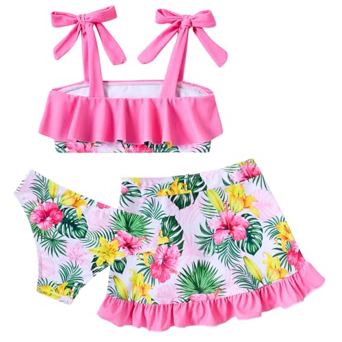 Image of ALISISTER Girls Swimsuit 3 Piece Bathing Suits Flounce Bikini Tankini Set Beach Swimwear with Cover Ups Skirt for 3-8 Years