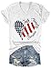 4th of July V Neck Patriotic T-Shirts Women American Flag Print Faith Family Freedom Letter Casual Short Sleeve Tee Tops