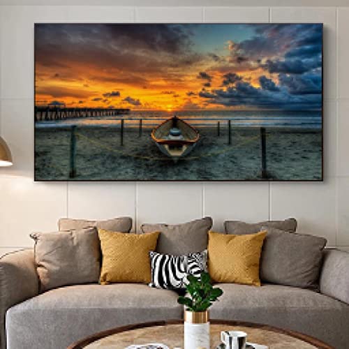Toile coucher de soleil plage et bateau évasion murale - 2