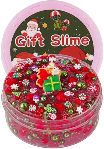 Green & Red Pearl Bead Slime, Clear Slime for Children, Slime Party Gifts for Girls and Boys, Sensory Slime Toy, Easter, Halloween, Christmas, Gift for Girls and Boys