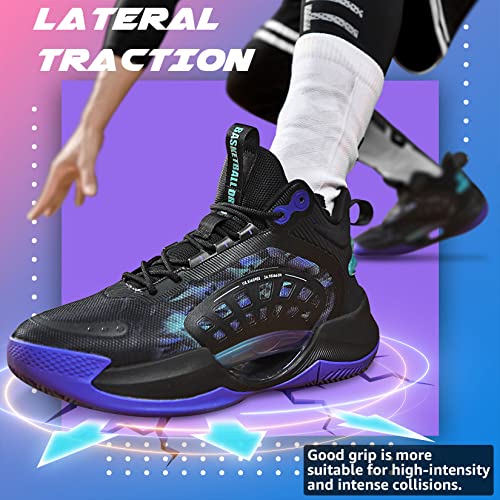 Ashion Mens Basketball Shoes Arch Support Basketball Sneakers Anti Slip Cushion Sports Shoes For Running Walking Training Color Black Purple Size 9.5 #TOP6