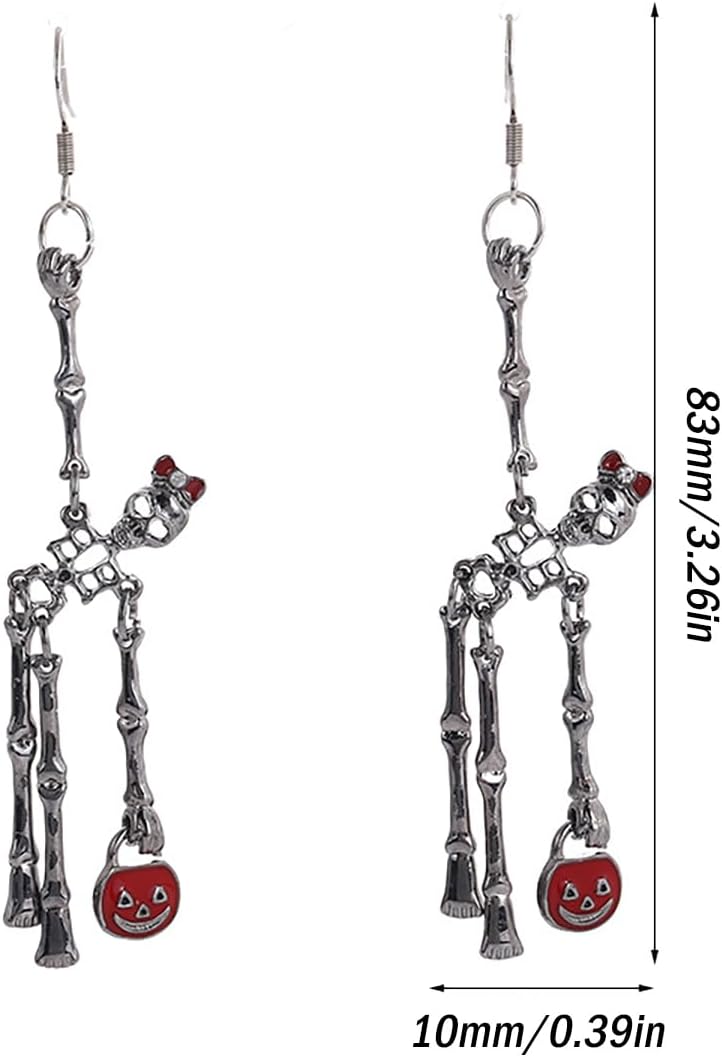 Pumpkin Lantern Halloween Skull Skeleton Drop Earrings for Women - Perfect Halloween Jewelry Dress Up Gifts Scary Halloween Party Earrings for Halloween - Image 6