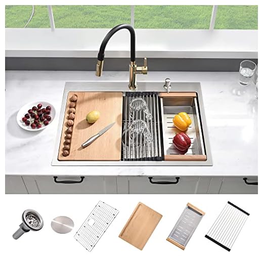 30 Inch Drop in Kitchen Sink - Abironl 30"x22" Topmount Kitchen Sink Stainless Steel Drop in Workstation 16 Gauge R10 Tight Radius Single Bowl Stainless Steel Kitche Sink with Accessory