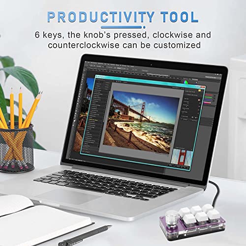 Cuifati 6-Key Mini Keypad One Handed Mechanical Gaming Keyboard, Multifunctional Shortcut Programmable Macro Keyboard, With Knob, Plug And Play, For Windows, For Vista, For Linux, For Macos #TOP7