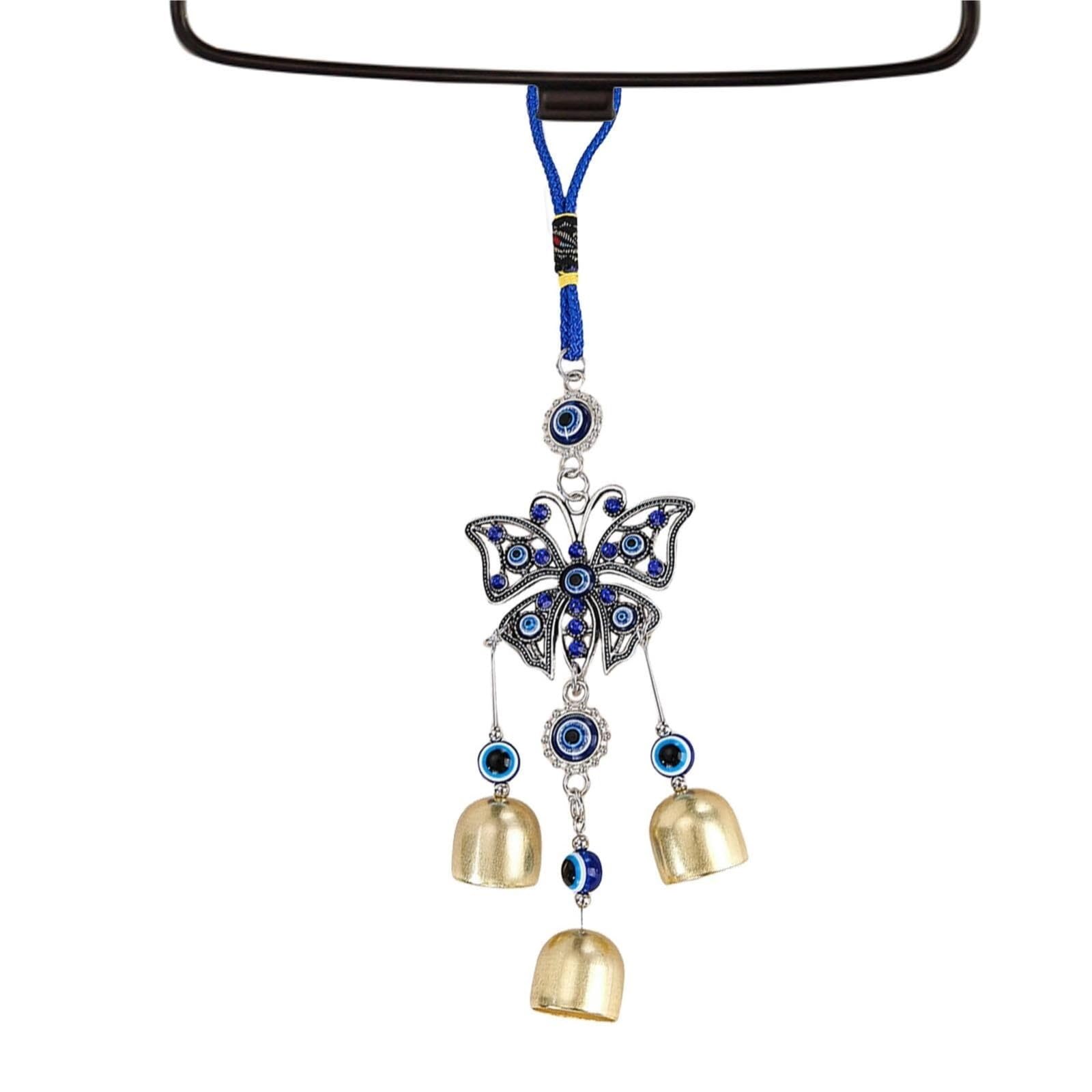Wind Chime Evil Eye Wind Chimes Butterfly Windchime With Bells Blue Amulet Protection Hanging Windchimes Windchime(Yellow Butterfly)
