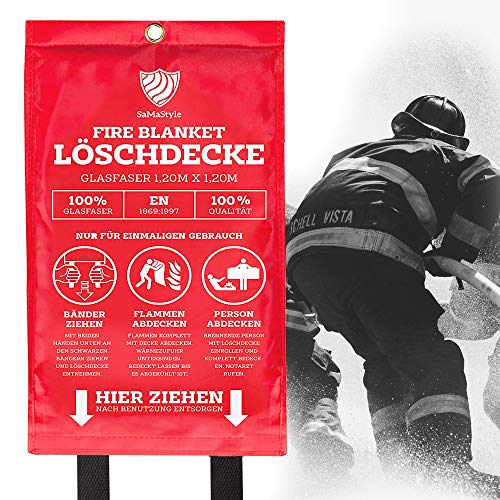 Preisvergleich Produktbild Löschdecke inkl. Befestigung ohne Bohren - Geprüfte Brandschutzdecke 120x120cm - Feuerlöschdecke für Fettbrände - Feuerfeste Unterlage Grill, Outdoor und Kamin - Safety Fire Blanket von SaMaStyle