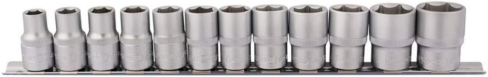 1/2" 12 Piece Square Drive Metric Socket Set | Micrometre Reversible Hand Tool | Chrome Vanadium Steel Sockets Mechanics Car Tools | Metal Rail | 16402