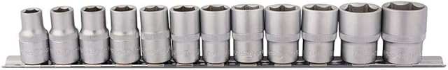 Draper 16402 1/2-Inch Square Drive Metric Sockets 12 Piece Set on Metal Rail , Blue