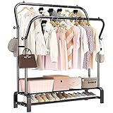 SMILOVII Kleiderständer, Freistehender Doppelruten Kleiderbügel für schlafzimmer Kleiderständer, Multifunktional Garderobenständer, Stabil Kleiderstange mit 8 Haken und 2 Schuhregal metall, schwarz