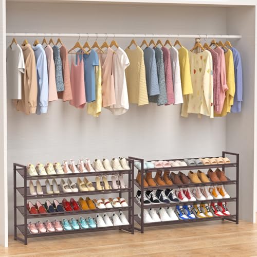 Image of Large Shoe Rack 8 Tier Shoe Organizer, Heavy Duty Metal 4-Tier Stackable Shoe Storage Vertical Shoe Rack for Closet Front Door Entrance, Up to 50 Pairs, 44.8 inch W x 11.4 inch D x 56.7 inch H, Bronze