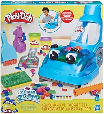 Play-Doh F3642 Zoom Zoom Aspiradora de Juguete con 5 Botes de Plastilina No Tóxica de Colores, Set de Manualidades, Niños de 3 Años o Más