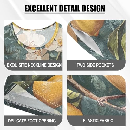 ALAZA Vintage Lemons Flowers Bird Pajama Set Short Sleeve Sleepwear Soft Lounge Nightwear4