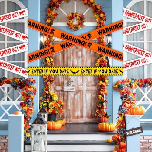 NQEUEPN 8 fitas de Halloween Fright Tape, 73 m x 7 polegadas, fita de advertência de Halloween assus