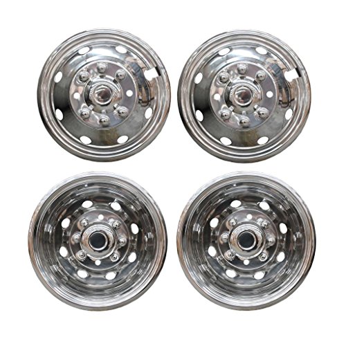 Viogi Fit 4Pcs Front+Rear Polished Stainless Steel 16" Dually 8 Lug 8 Hand Hole Wheel Simulators Hub Caps Skins Liners Covers W/Installation Kits & Tools #TOP14