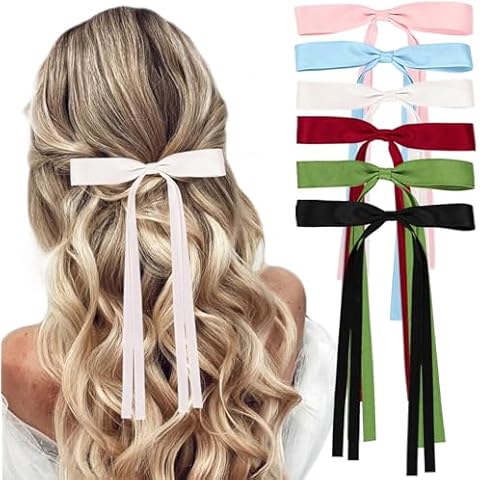6 Hair Accessories Set: Tassel Bow Clips, Bowknot Barrettes With Long Tails, Hair Ribbons for Women, Girls, Kids, Teens - Valentine's Day Gifts Cover