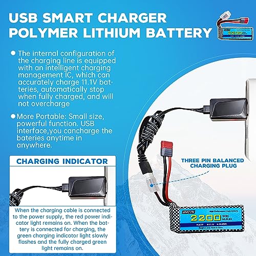 AMZZN 11.1V 2200mAh 30C 3S T-Plug Lipo Battery with USB Charger for MJX H16 H16P H16E H16GT H16BM H16DR H16PL 14301 RC Car, High-Speed Drift Model Toy Car Upgraded Battery - Image 5