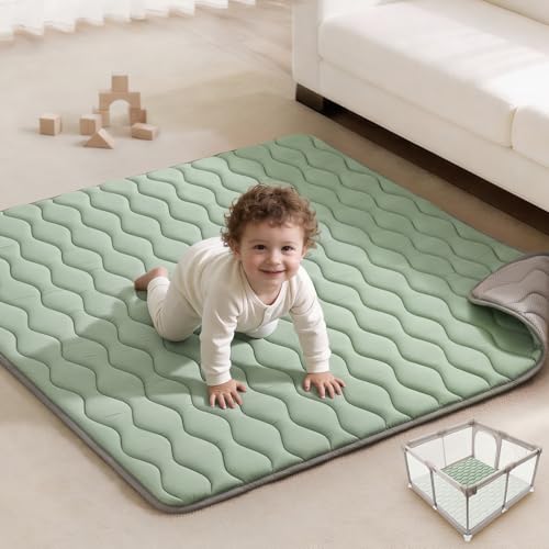 Image of Blissful Diary Baby Play Mat, 47x47 Infant Play Mat for Playpen, Thicken Foam Cushioned Baby Mat for Floor, Non-Slip Kids Play Mat, Washable Baby Playmat for Babies,Toddlers, Sage Green