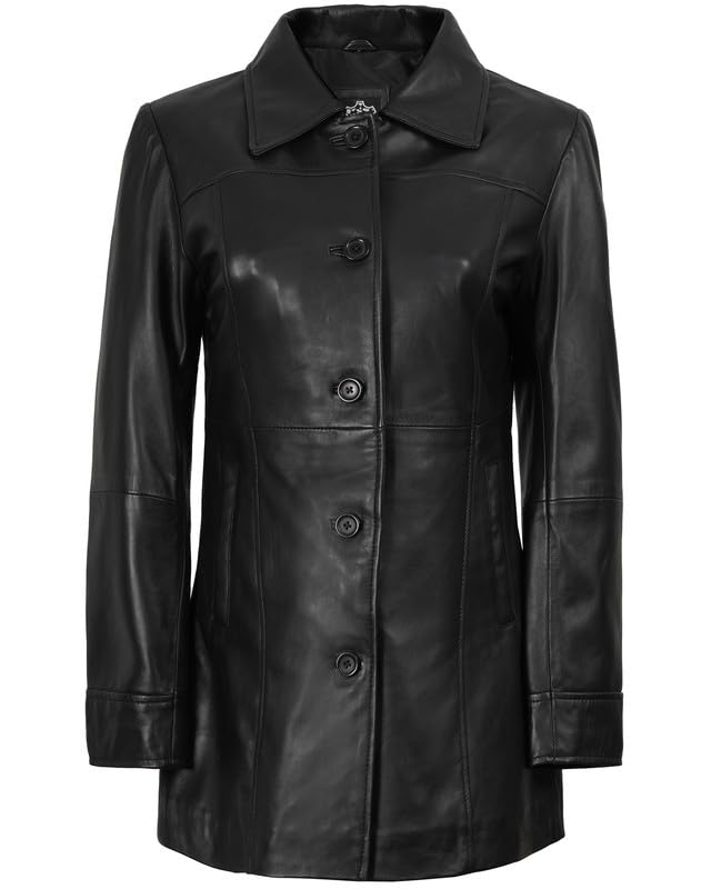 Image of Blingsoul Disc Leather Long Women's Coat (N3) | [1316186] Kandis Black, 2XL